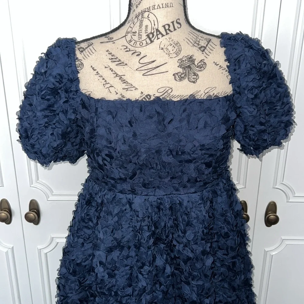 Lulus Precious Passion Navy Blue Floral Puff Sleeve Babydoll Dress, Size: Medium - Picture 2 of 7